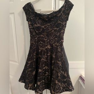 off the shoulder sequins black lace dress